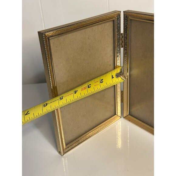 VTG Brass Double Picture Frame 7.25"x5.25"| Mid-Century Modern Hinged Gold Frame - Picture 6 of 6